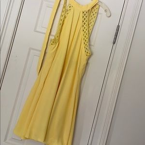 Any Sway, Shape, or Form Yellow Lace Halter Dress